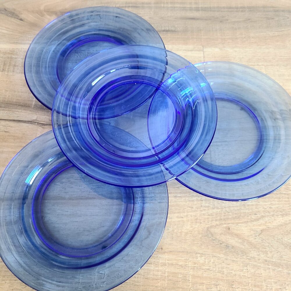 Set of 3 cobalt blue glass plates.